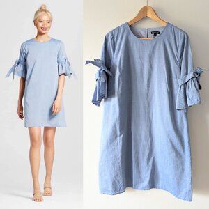 Who What Wear Chambray Ruffle Sleeve Shift Dress in Blue Size M